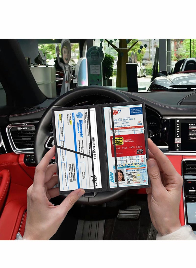 Excefore حامل بطاقة تأمين تسجيل السيارة، منظم صندوق القفازات للسيارة، محفظة مستندات، مجلد يدوي من الجلد، حجرة السيارة، حافظة الترخيص، ملحقات الشاحنة أو بطاقة الهوية، السائق - Image 2