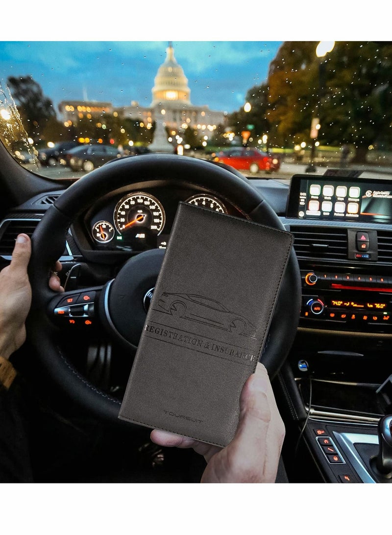 Excefore حامل بطاقة تأمين تسجيل السيارة، منظم صندوق القفازات للسيارة، محفظة مستندات، مجلد يدوي من الجلد، حجرة السيارة، حافظة الترخيص، ملحقات الشاحنة أو بطاقة الهوية، السائق - Image 3