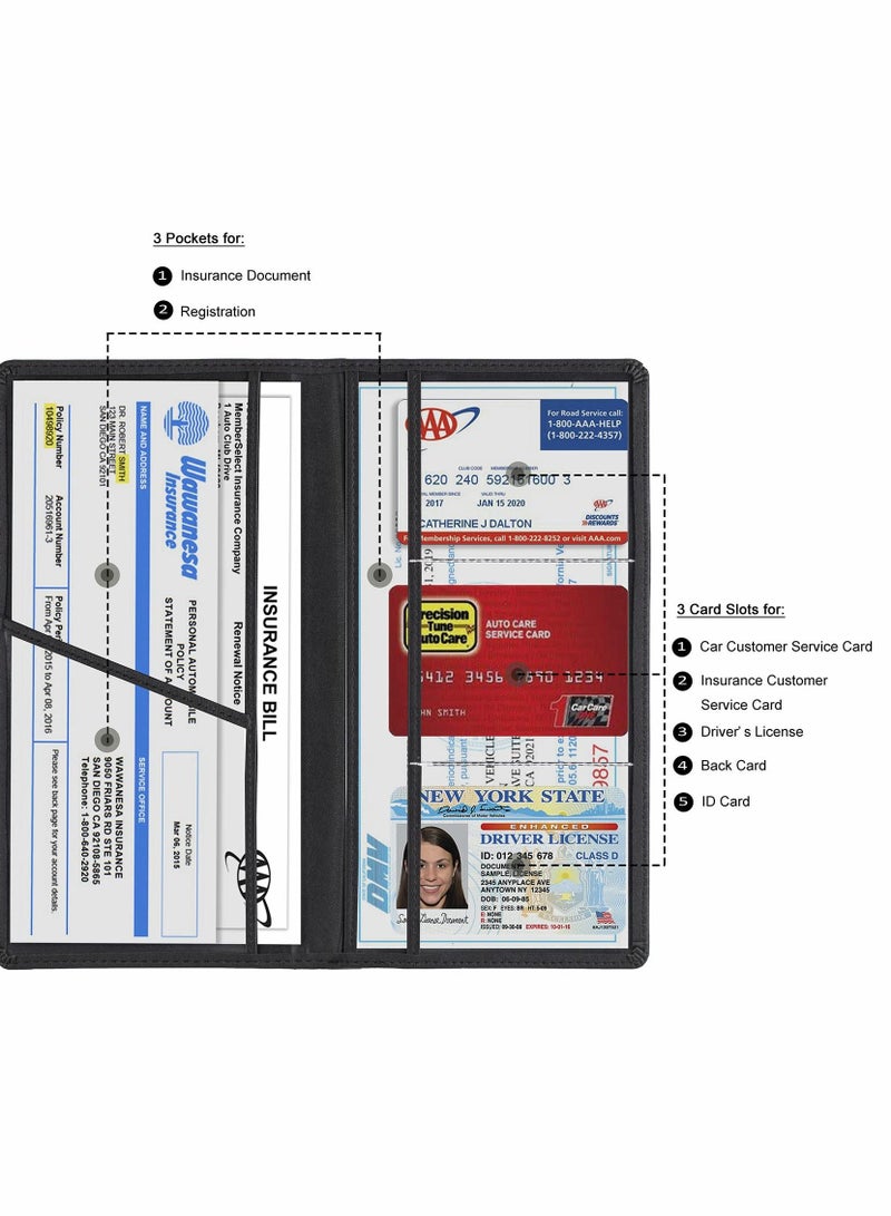 Excefore حامل بطاقة تأمين تسجيل السيارة، منظم صندوق القفازات للسيارة، محفظة مستندات، مجلد يدوي من الجلد، حجرة السيارة، حافظة الترخيص، ملحقات الشاحنة أو بطاقة الهوية، السائق - Image 5