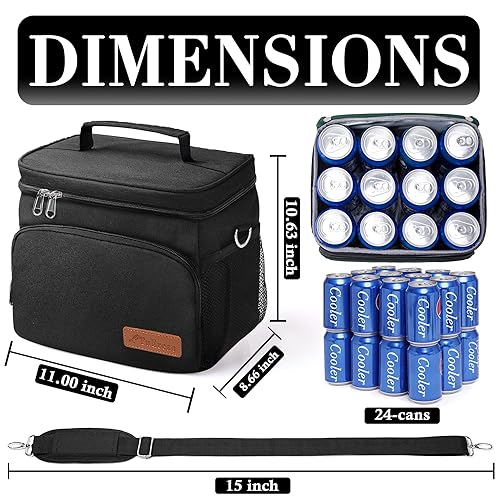 TuErCao Soft Cooler Bag Insulated Leakproof Portable Collapsible Small Ice Chest for Beach Picnic Camping Travel for Car Road Trips, Lunch Box Cooler for Men Work Hieleras para Trabajo, Black - Image 3