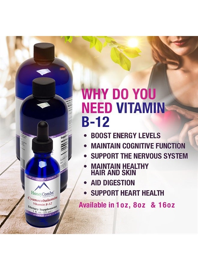HoneyCombs Vitamin B12 Liquid Drops – B12 Liquid Cyanocobalamin Drops to Support Brain Function & Heart Health – Liquid Vitamin Energy Supplement – Alcohol-Free Skin, Nails & Hair Vitamin Supplement, 1 Fl Oz. - Image 3