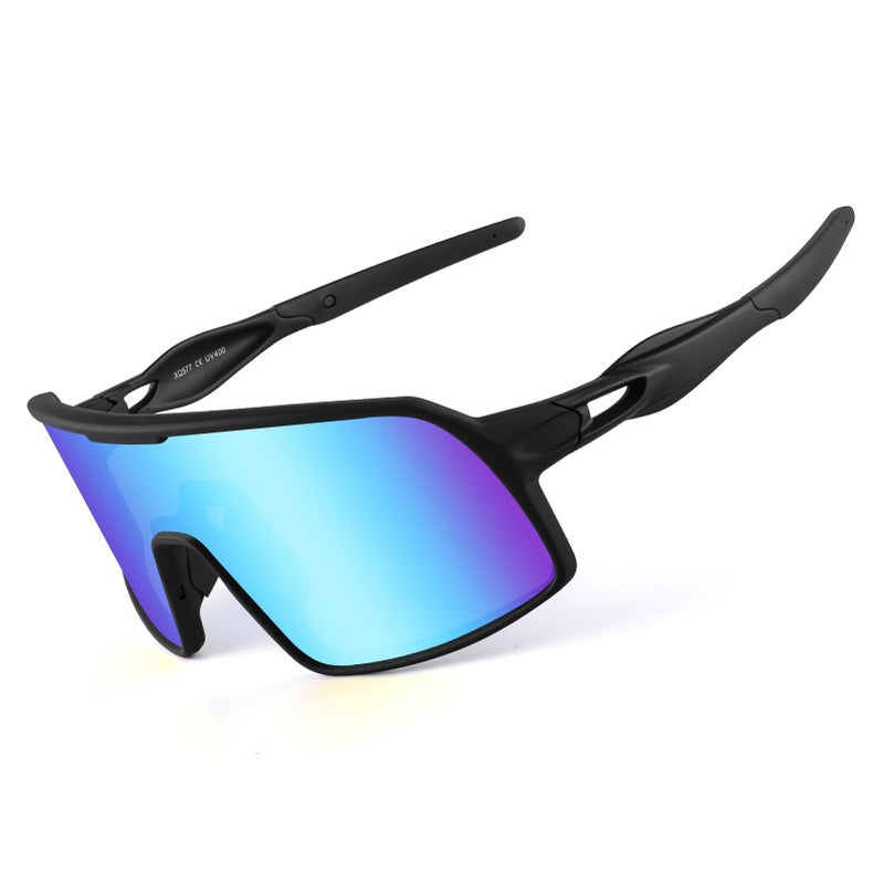 BangLong Polarized Cycling Glasses Sports Sunglasses, UV400 Protection, Men Women Running Fishing Driving Baseball Glasses (Black Blue) - Image 1
