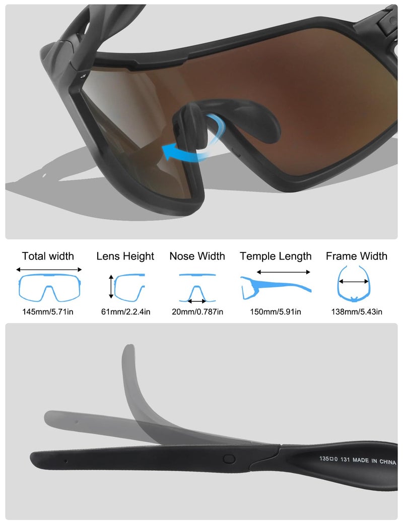 BangLong Polarized Cycling Glasses Sports Sunglasses, UV400 Protection, Men Women Running Fishing Driving Baseball Glasses (Black Blue) - Image 3