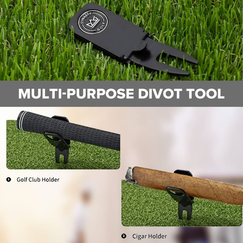 Dynasty Golf Golf Cigar Holder Golf Cart - Magnetic Golf Cart Cigar Holder Clip Keeps Your Cigar Safe - 6 in 1 Golf Divot Tool and Ball Marker - Cigar Clamp Golf Cart - Image 2