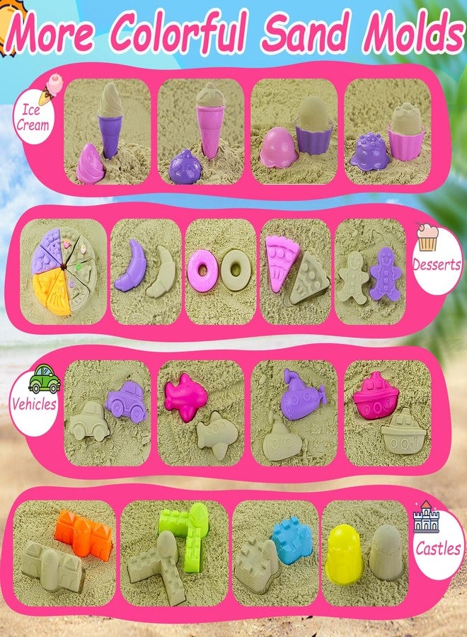 Elovien Beach Sand Toys, 50Pcs Sandbox Toys with 2 Collapsible Buckets, Mesh Backpack Bag, Shovels, Ice Cream, Cake & Castle Sand Molds, Summer Outdoor Travel Toys for Kids Toddlers Girls - Image 3
