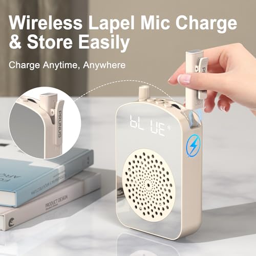 PRUNUS A10 Voice Amplifier Wireless with Lavalier Microphone Charging &Storage,Portable Voice Amplifier with Laple Mic Speaker,Mini Voice Amplifier for Classroom,Speech,Training Outdoor-Beige - Image 3