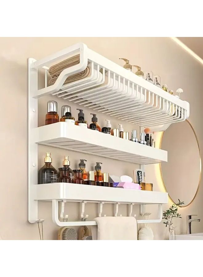 3 Tier Black Aluminum Wall Mounted Towel Rack No Drill Bathroom Shelf - Image 5