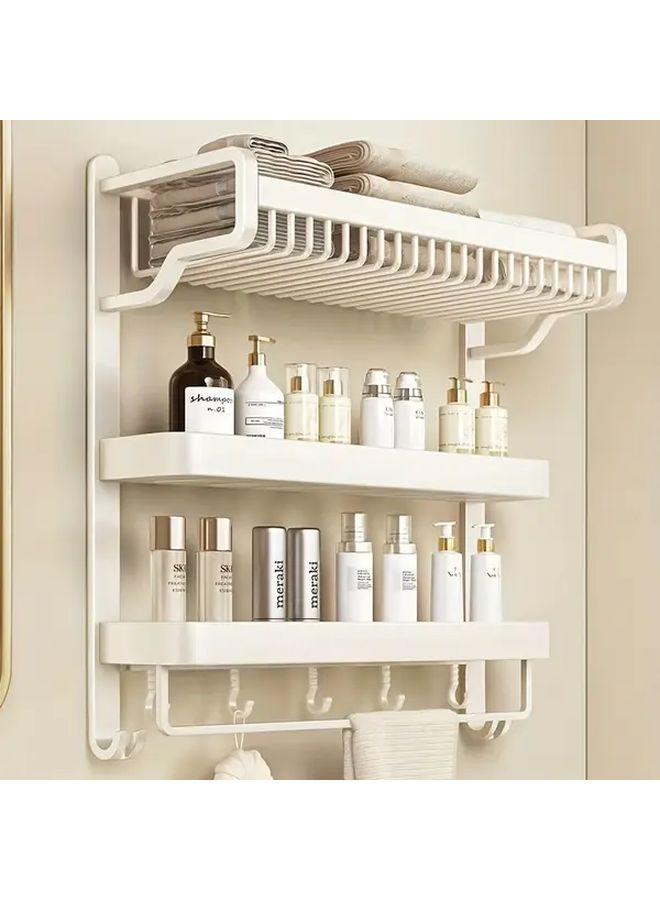 3 Tier Black Aluminum Wall Mounted Towel Rack No Drill Bathroom Shelf - Image 1