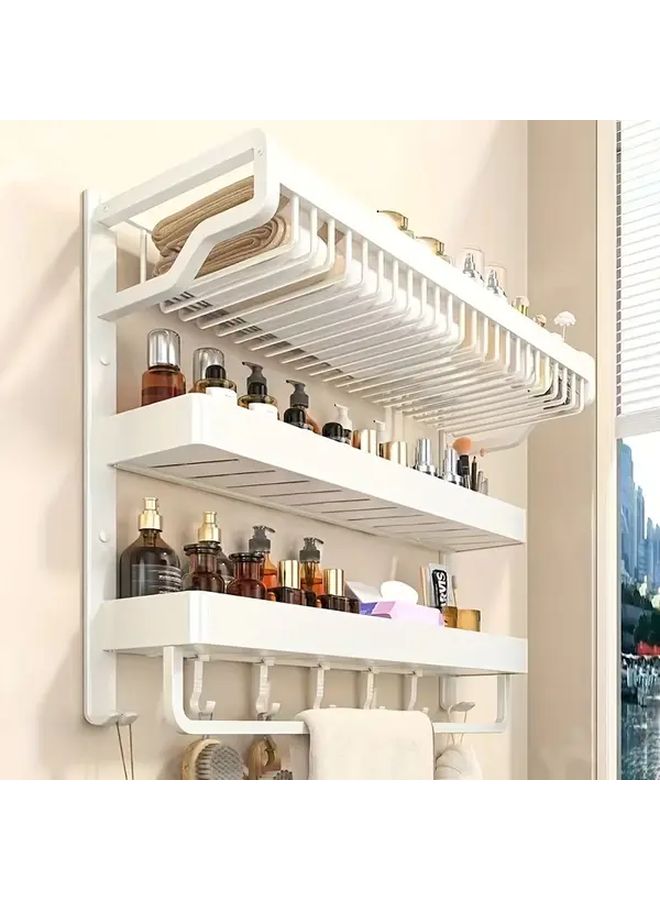 3 Tier Black Aluminum Wall Mounted Towel Rack No Drill Bathroom Shelf - Image 4