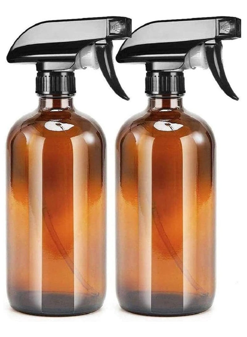 Empty Spray Bottles, 2 Pcs Refillable Container for Essential Oils, Cleaning-Durable Trigger Sprayer with Mist Stream Settings (2 * 500 ML, Brown)  - Image 1
