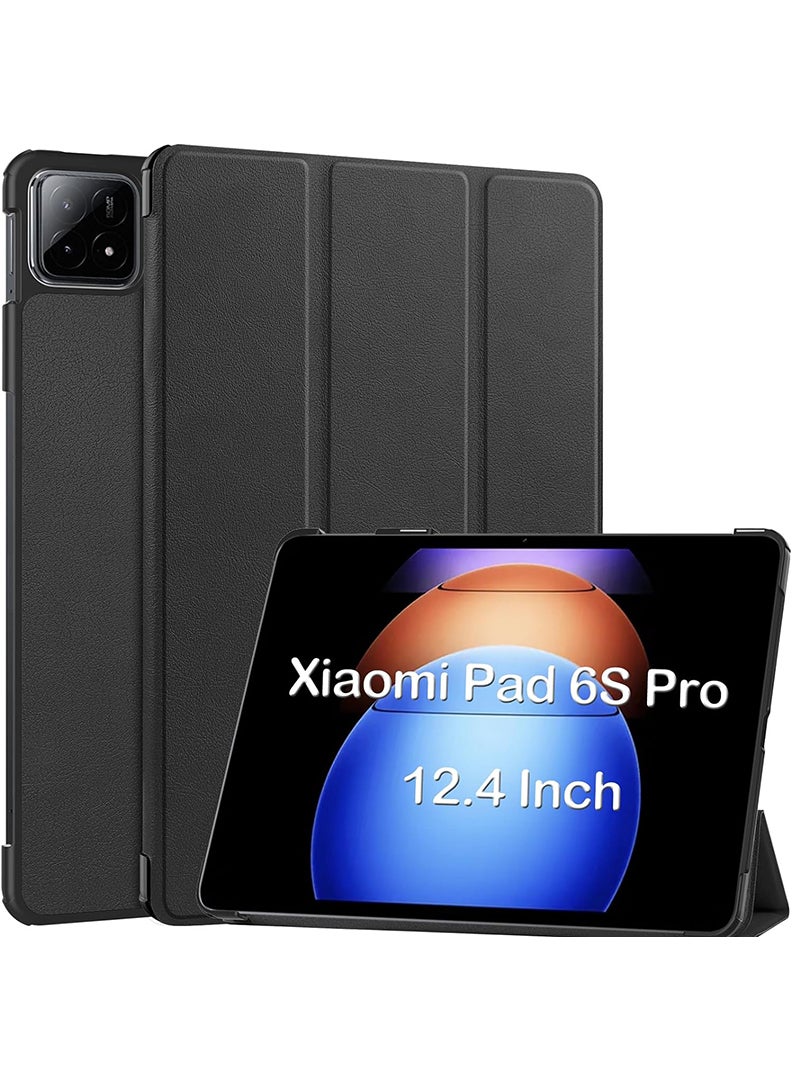 Theodor جراب قابل للطي واقٍ لجهاز Xiaomi Pad 6S Pro 12.4 مع حامل ثلاثي الطيات وغطاء مقاوم للصدمات مع خاصية الاستيقاظ التلقائي والنوم، أسود - Image 1