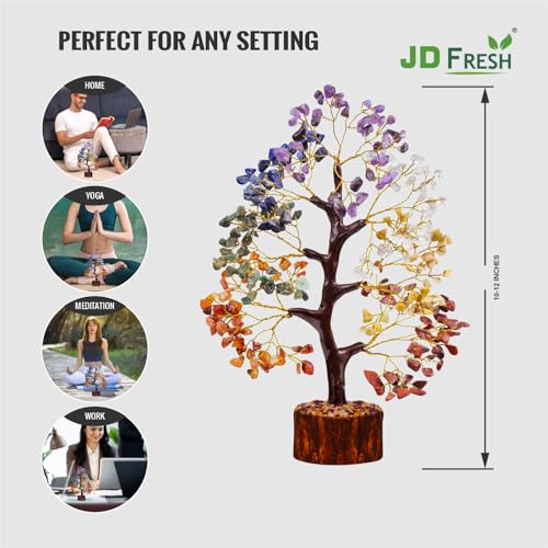 JD FRESH 300 Beads, 7 Chakra Crystal Tree, Showpiece Good Luck and Positive Energy, Showpiece for Living Room, Natural Healing Gemstones Money/Lucky Tree for Good Luck, Multicolor - Image 2