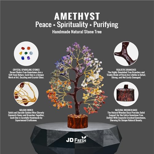 JD FRESH 300 Beads, 7 Chakra Crystal Tree, Showpiece Good Luck and Positive Energy, Showpiece for Living Room, Natural Healing Gemstones Money/Lucky Tree for Good Luck, Multicolor - Image 4