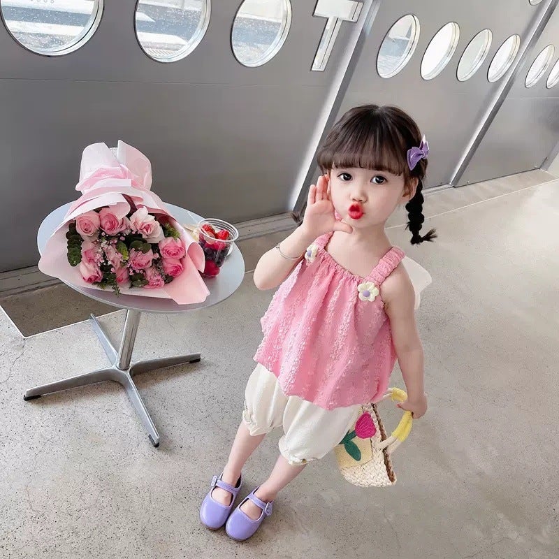 Sleeveless Suspender Bow Girl'S Fashionable Two-Piece Set Girl'S Flower Wings Summer Suit Baby Girl Fresh And Fashionable - Image 3