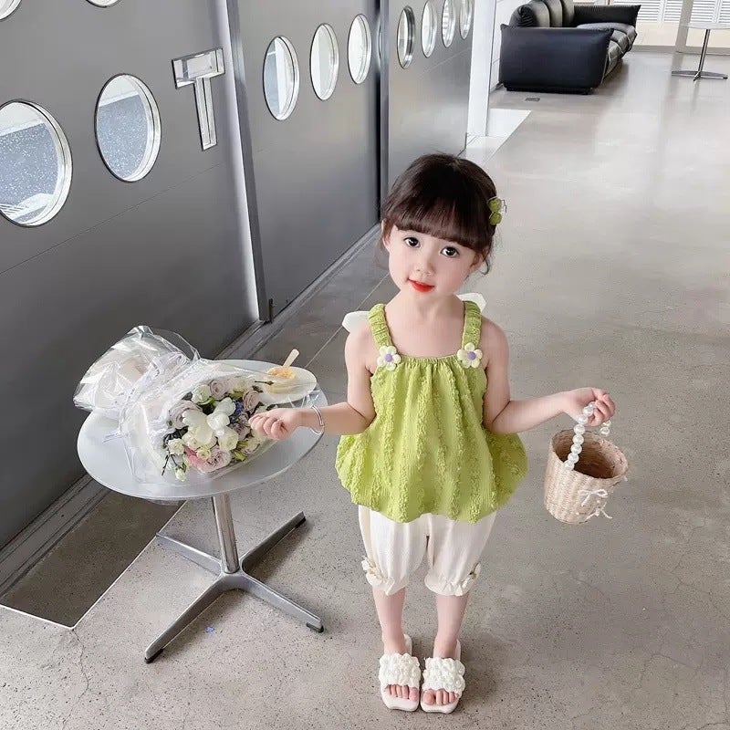 Sleeveless Suspender Bow Girl'S Fashionable Two-Piece Set Girl'S Flower Wings Summer Suit Baby Girl Fresh And Fashionable - Image 4