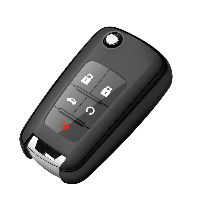 Tukellen for Chevrolet Key Fob Cover Premium Soft TPU Full Protection Key Shell Case Compatible with Chevy Camaro Cruze Impala Equinox Volt Spark Sonic Folding Flip Remote KeyBlack
