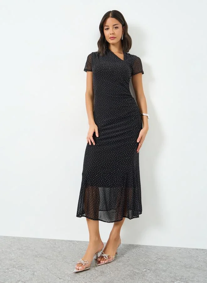 Styli Black Embellished Sheath Midi Evening Dress