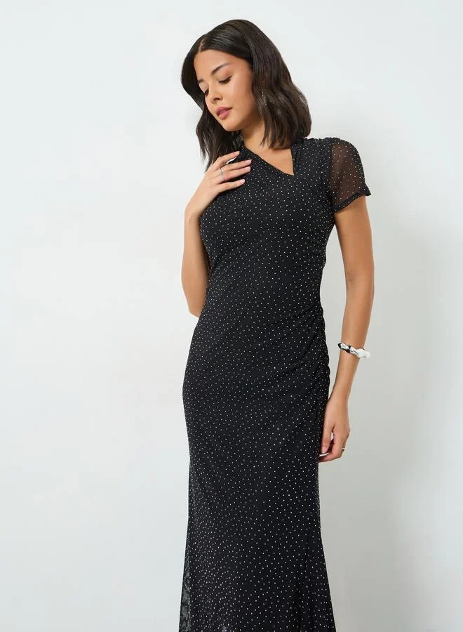 Styli Black Embellished Sheath Midi Evening Dress