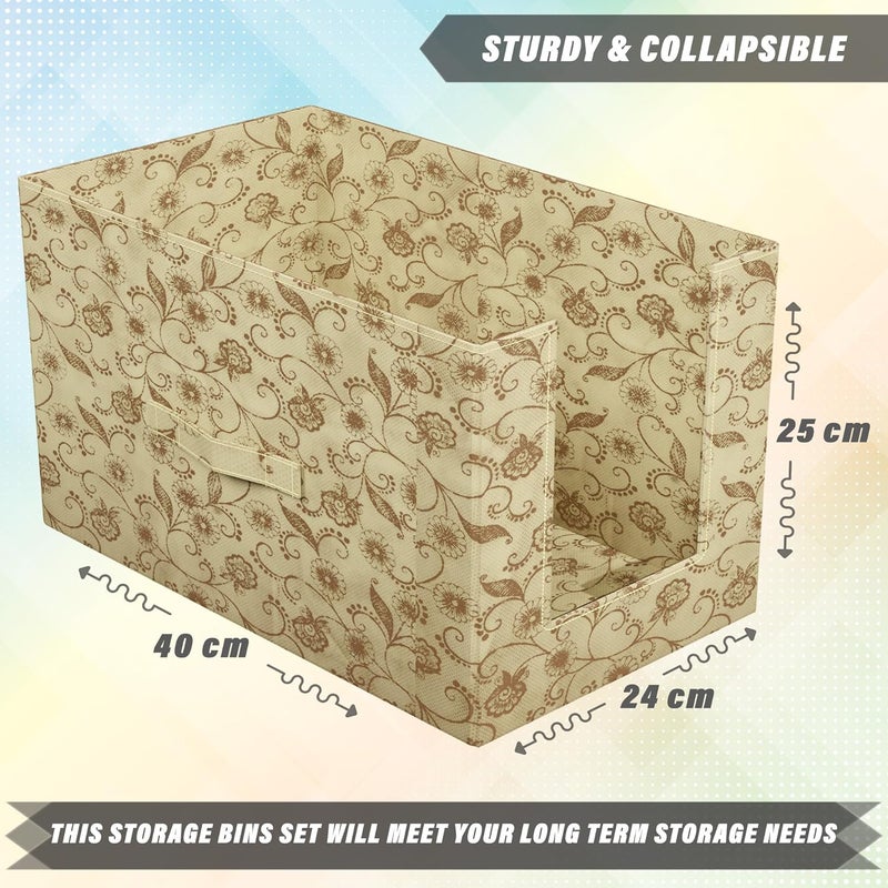 Kuber Industries Metalic Print Shirt Organizer for WardrobeFoldable Non Woven Shirt StackerDesigner Cupboard Organizer for Clothes Clothes Storage box Cream Pack of 2 - Image 3