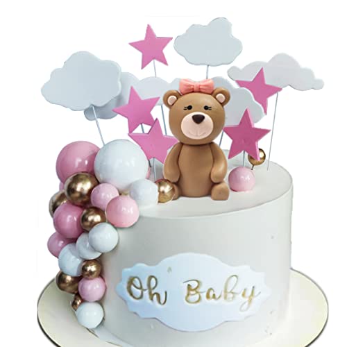 DiDida Pink Baby Bear Cake Topper Girl for Birthday Baby shower 38pcsset - Image 1