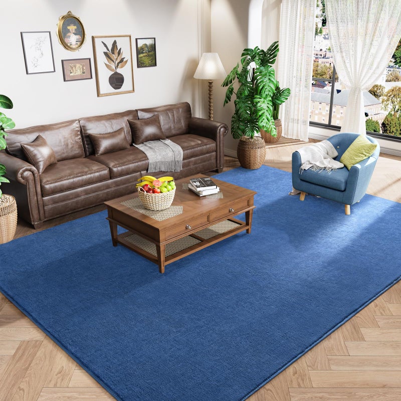 Amearea Modern Area Rugs for Bedroom Living Room, 4x6 Feet Blue Thickened Memory Foam Rug, Fluffy Indoor Washable Rugs Non Slip Minimalist Carpet for Kids Boys Girls Dorm Nursery Room Decor - Image 1