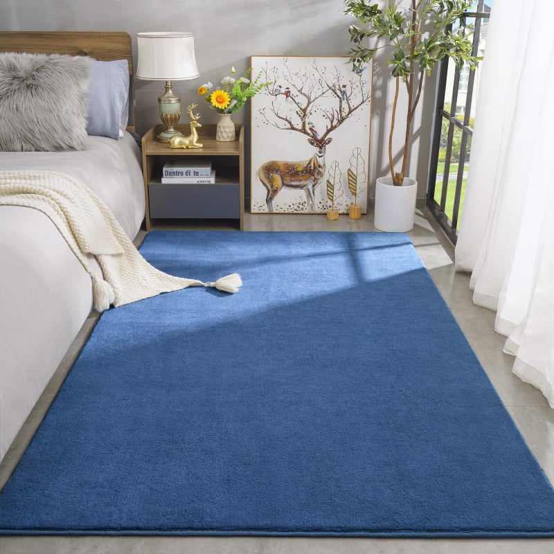 Amearea Modern Area Rugs for Bedroom Living Room, 4x6 Feet Blue Thickened Memory Foam Rug, Fluffy Indoor Washable Rugs Non Slip Minimalist Carpet for Kids Boys Girls Dorm Nursery Room Decor - Image 2