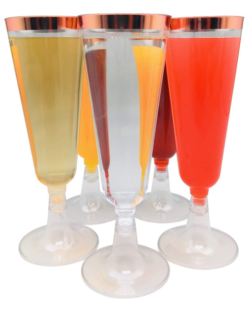 Oojami 140 Pack Plastic Champagne Flutes with Rose Gold Rim â€“ Disposable Glass-Like Toasting Glasses for Wedding, Party, Mimosa Bar, Cocktail & Event Drinkware â€“ 2-Piece Classic Design - Image 2