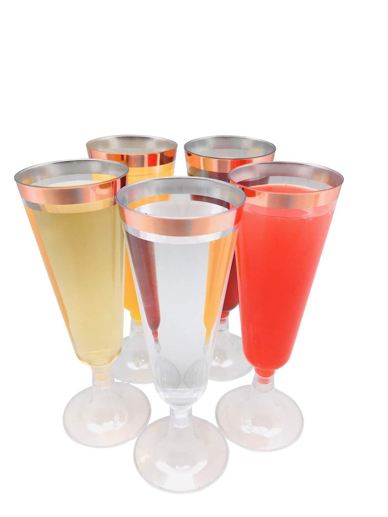Oojami 140 Pack Plastic Champagne Flutes with Rose Gold Rim â€“ Disposable Glass-Like Toasting Glasses for Wedding, Party, Mimosa Bar, Cocktail & Event Drinkware â€“ 2-Piece Classic Design - Image 1