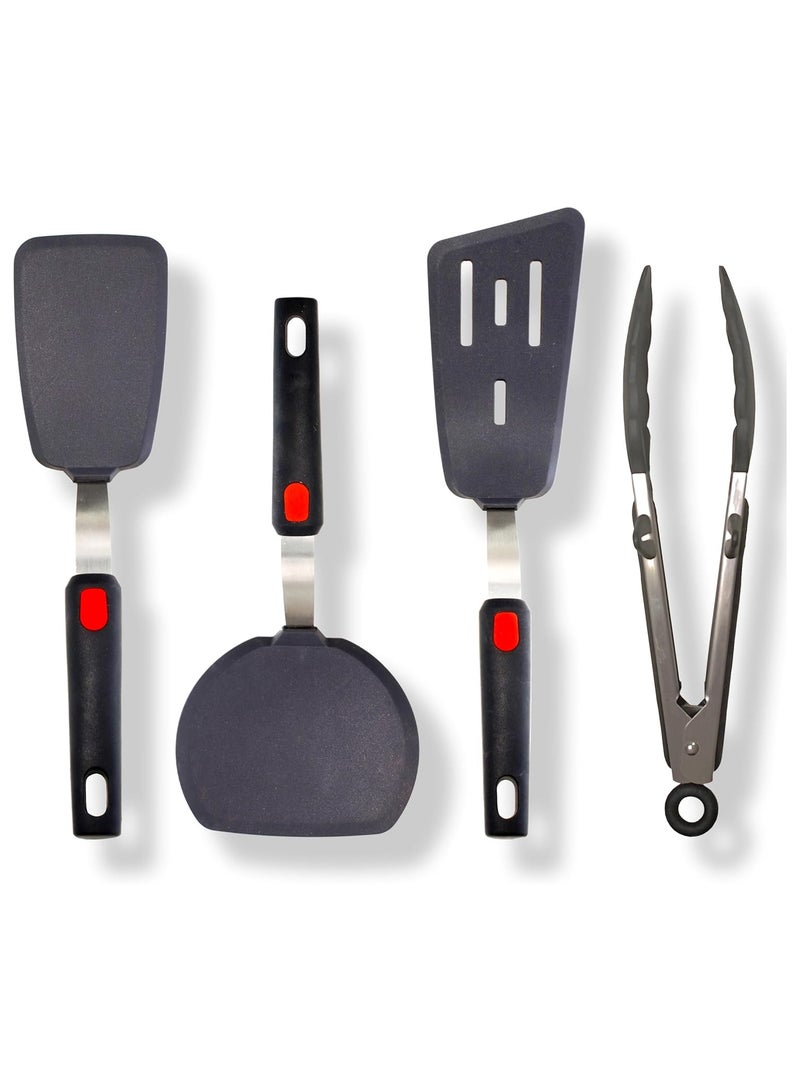 Silicone Spatula Set, 600°F Heat-Resistant, 4-Piece Set for Nonstick Cookware, Includes Stainless Steel Cooking Utensils, Dishwasher Safe, Flexible Spatula Ideal for Omelets, Pancakes, Fish, and Burgers - Image 1