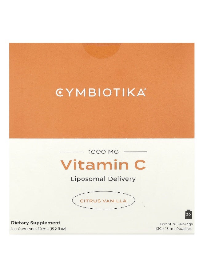 Cymbiotika Cymbiotika, Vitamin C, Liposomal Delivery, Citrus Vanilla, 1,000 mg, 30 Pouches, 15 ml Each  - Image 1