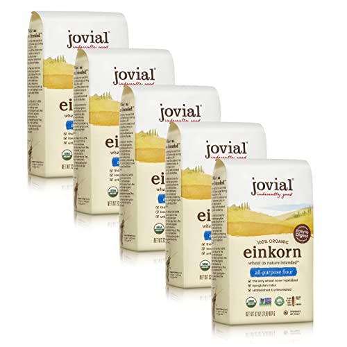 Jovial Organic Einkorn Unbleached All Purpose Flour - Bread Baking Flour for Sourdough, High Protein, Non-GMO, Organic Pizza & Pasta, European Italian, Glyphosate Free - 32 Oz, 5 Pack - Image 1