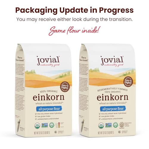 Jovial Organic Einkorn Unbleached All Purpose Flour - Bread Baking Flour for Sourdough, High Protein, Non-GMO, Organic Pizza & Pasta, European Italian, Glyphosate Free - 32 Oz, 5 Pack - Image 2