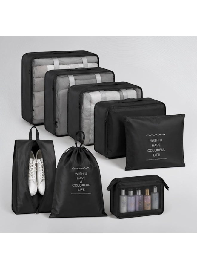 VKL 8 Piece Packing Cubes Set for Travel, Luggage Organizer Bags with Shoe Bag, Laundry Bag & Toiletry Pouch, Lightweight Space Saving Travel Accessories (Black) - Image 5