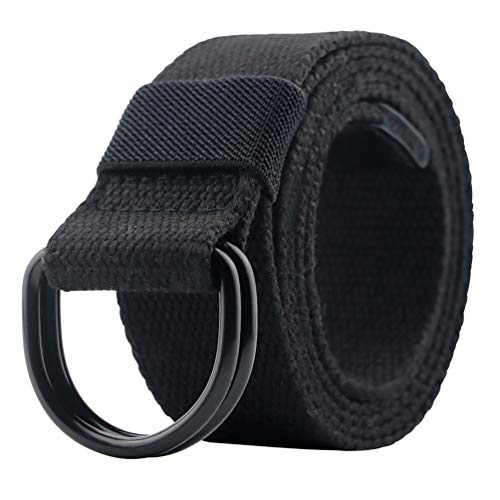 macoking Web Fabric Canvas Belt for Men Women with Double D Ring Buckle, Black, 55in long for waist 44"-47" - Image 1