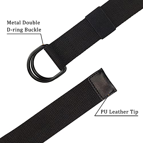 macoking Web Fabric Canvas Belt for Men Women with Double D Ring Buckle, Black, 55in long for waist 44"-47" - Image 2