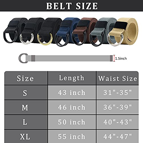 macoking Web Fabric Canvas Belt for Men Women with Double D Ring Buckle, Black, 55in long for waist 44"-47" - Image 5