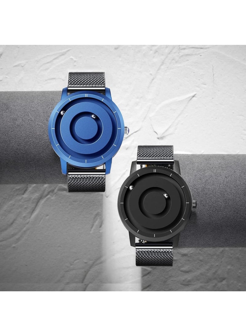 SOLARAE ساعة رجالية، ساعة أنالوج بخرز مغناطيسي، ساعة أنالوج بخرز مغناطيسي، ساعة رجالية بدفع مغناطيسي قوي جداً، ساعات كواتز بسيطة بتصميم مينيماليست مع حزام من الفولاذ المقاوم للصدأ بشبكة - Image 5