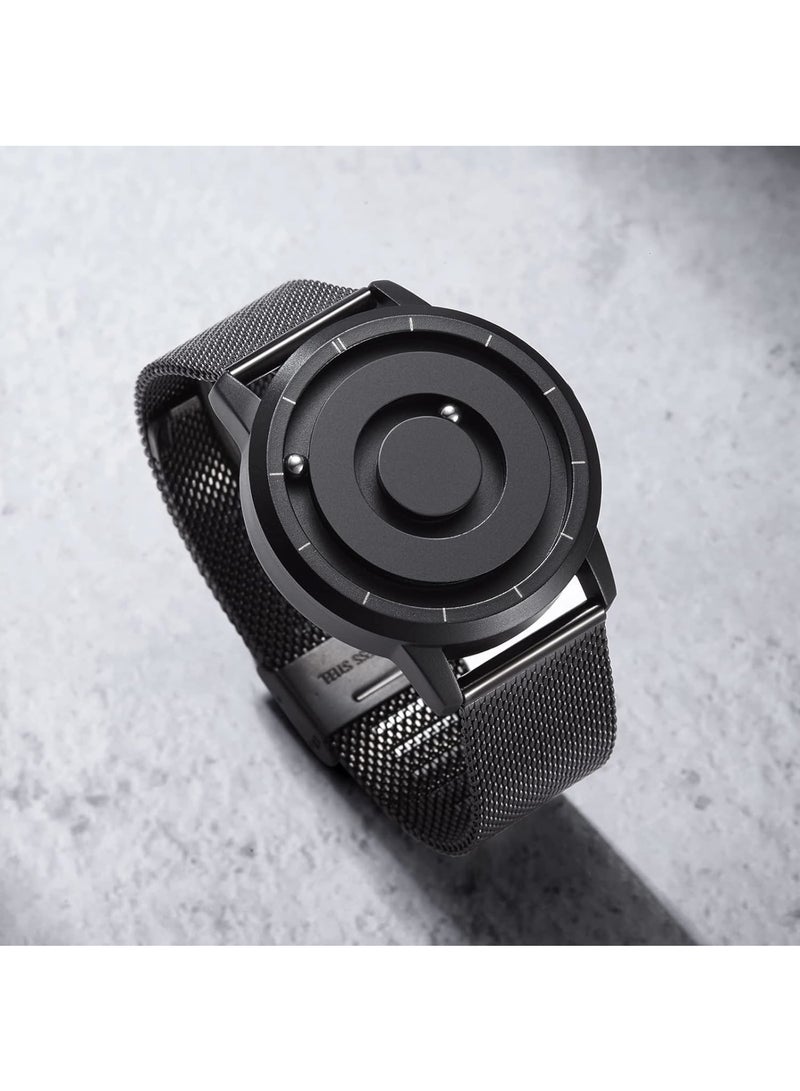 SOLARAE ساعة رجالية، ساعة أنالوج بخرز مغناطيسي، ساعة أنالوج بخرز مغناطيسي، ساعة رجالية بدفع مغناطيسي قوي جداً، ساعات كواتز بسيطة بتصميم مينيماليست مع حزام من الفولاذ المقاوم للصدأ بشبكة - Image 3