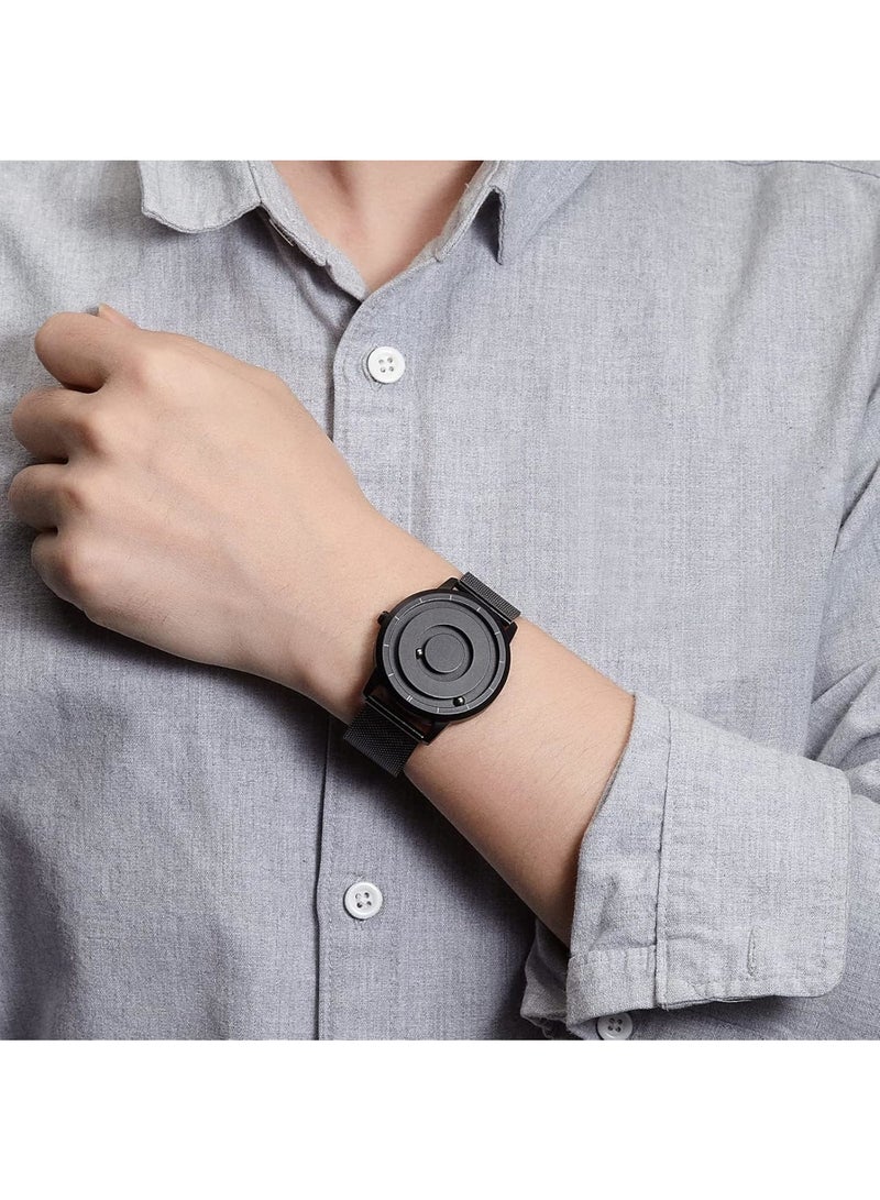 SOLARAE ساعة رجالية، ساعة أنالوج بخرز مغناطيسي، ساعة أنالوج بخرز مغناطيسي، ساعة رجالية بدفع مغناطيسي قوي جداً، ساعات كواتز بسيطة بتصميم مينيماليست مع حزام من الفولاذ المقاوم للصدأ بشبكة - Image 4