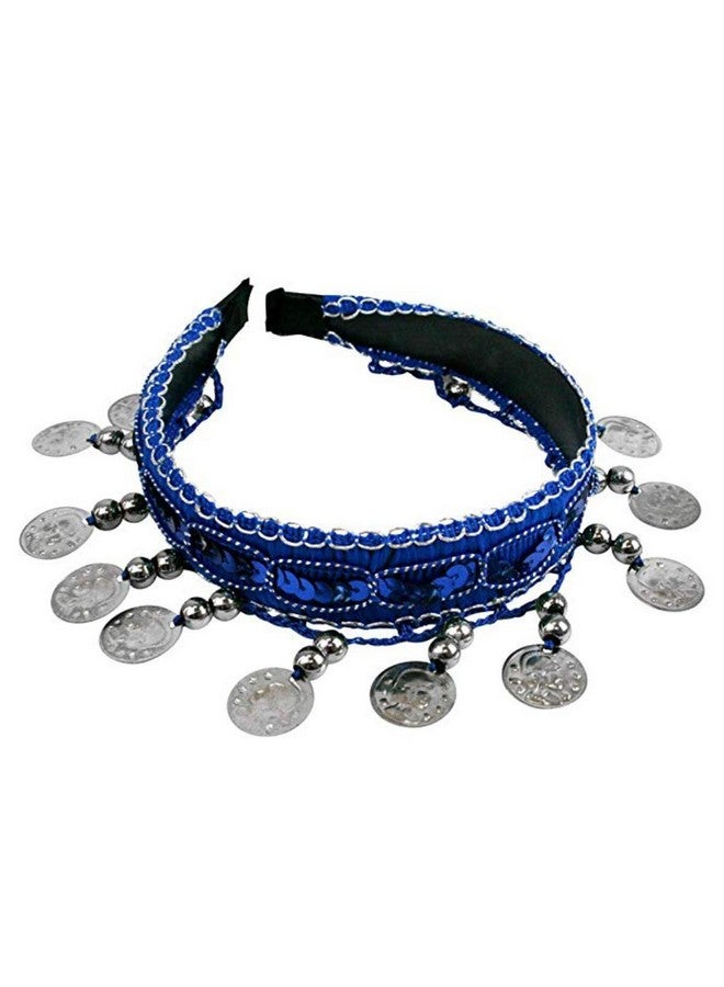 Vritraz حزام الخصر للرقص الشرقي من VRITRAZ للنساء من المخمل بألوان وخرز وعملات ذهبية (أزرق ملكي، عبوة من 4) - Image 5