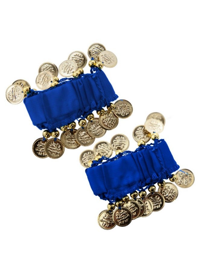 Vritraz حزام الخصر للرقص الشرقي من VRITRAZ للنساء من المخمل بألوان وخرز وعملات ذهبية (أزرق ملكي، عبوة من 4) - Image 4