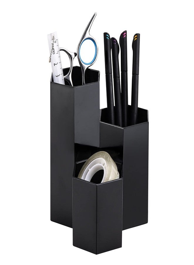 LoveBB Makeup Brush Holder Organizer, 3 Slot Plastic Cosmetics Brushes Pen Storage Solution, Black - Image 3