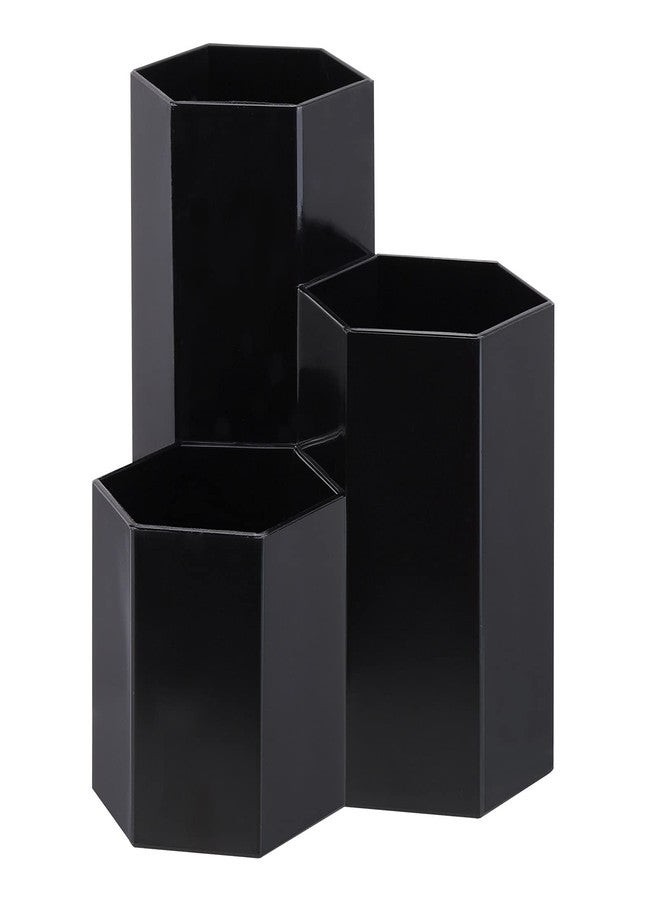 LoveBB Makeup Brush Holder Organizer, 3 Slot Plastic Cosmetics Brushes Pen Storage Solution, Black - Image 1