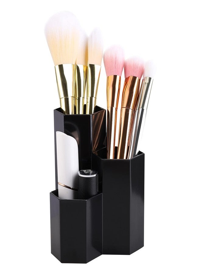 LoveBB Makeup Brush Holder Organizer, 3 Slot Plastic Cosmetics Brushes Pen Storage Solution, Black - Image 2