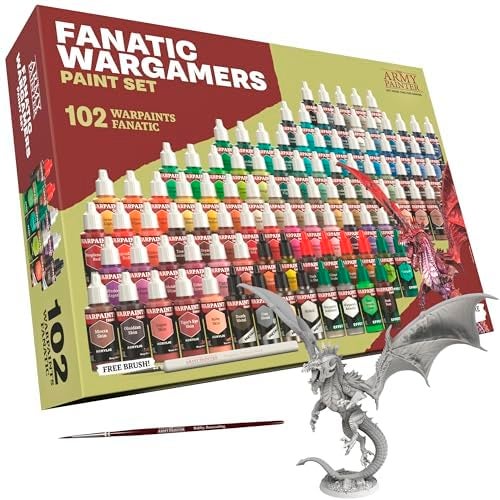 The Army Painter Warpaints Fanatic Wargamers Set Combo 102 x 18 mL Acrylic Paints incl Metallics Washes Effects 2 Brushes 1 Miniature Miniature Paint Set for DD Warhammer Miniatures - Image 1