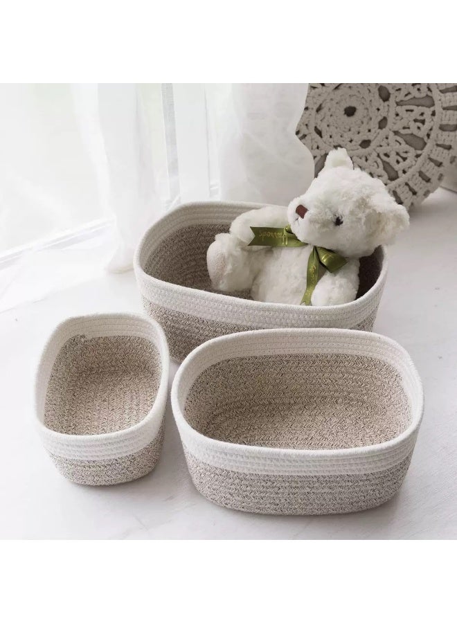متجر الفرح مجموعة من 3 سلال تخزين منسوجة بحبل، سلة صغيرة من حبل القطن لتنظيم الديكور وسلة تخزين للحمام - Image 1