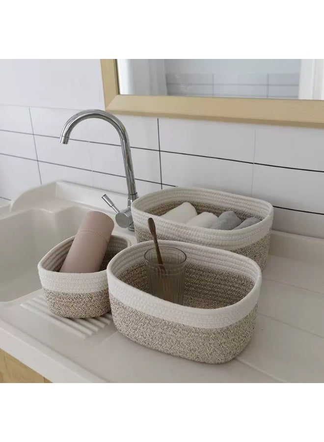 متجر الفرح مجموعة من 3 سلال تخزين منسوجة بحبل، سلة صغيرة من حبل القطن لتنظيم الديكور وسلة تخزين للحمام - Image 4
