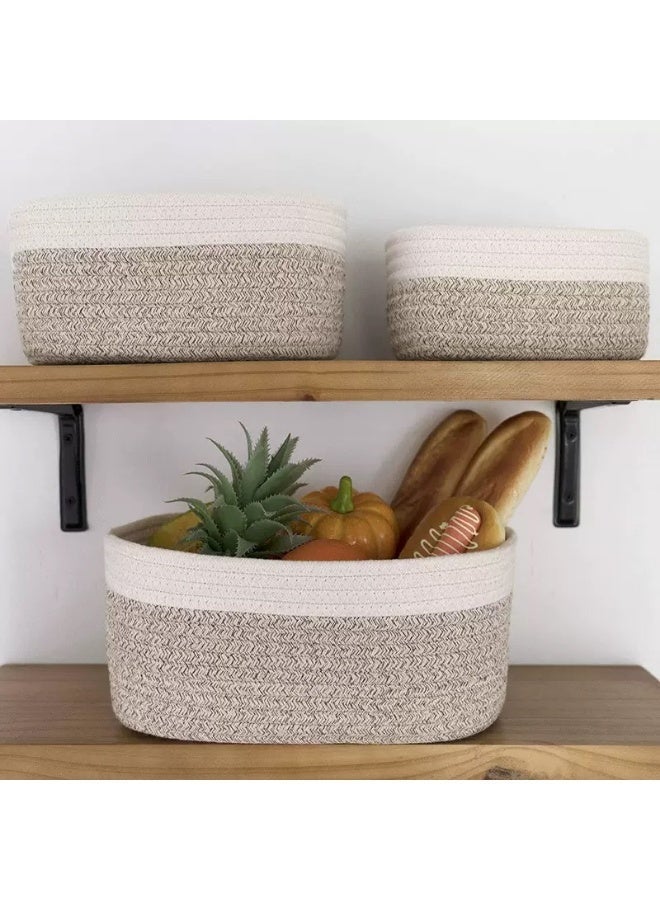 متجر الفرح مجموعة من 3 سلال تخزين منسوجة بحبل، سلة صغيرة من حبل القطن لتنظيم الديكور وسلة تخزين للحمام - Image 3