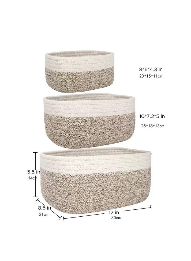 متجر الفرح مجموعة من 3 سلال تخزين منسوجة بحبل، سلة صغيرة من حبل القطن لتنظيم الديكور وسلة تخزين للحمام - Image 5