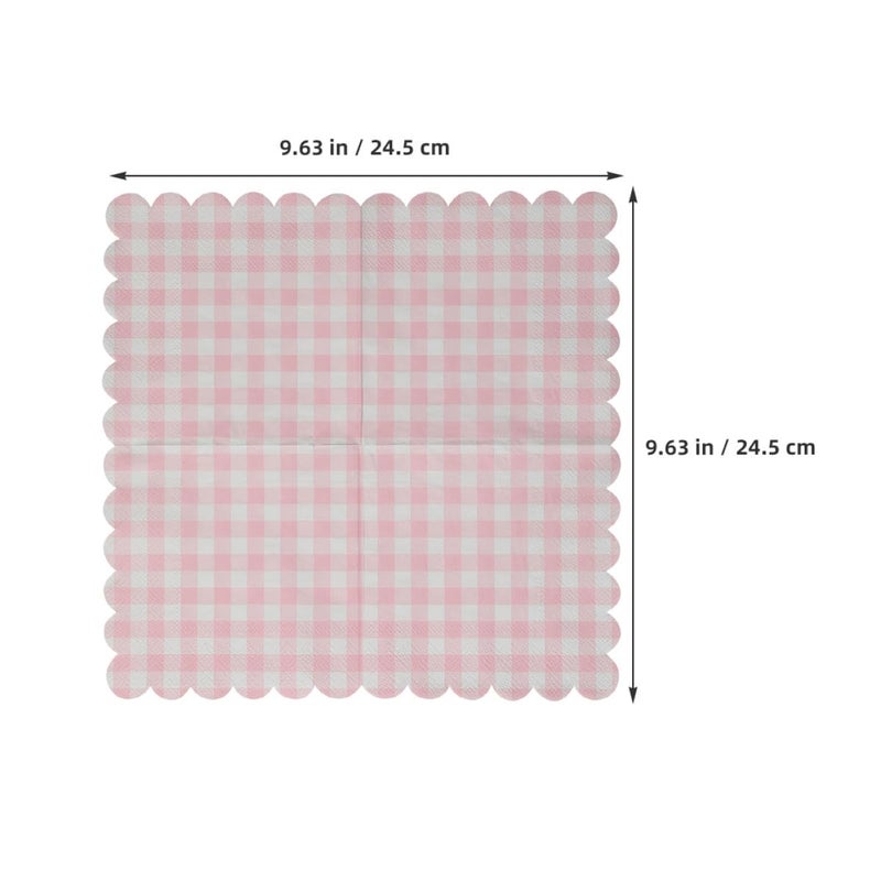 Pink Plaid Paper Napkins 40 Pack Scalloped Edges Disposable Party Dinner Decorations - Image 3